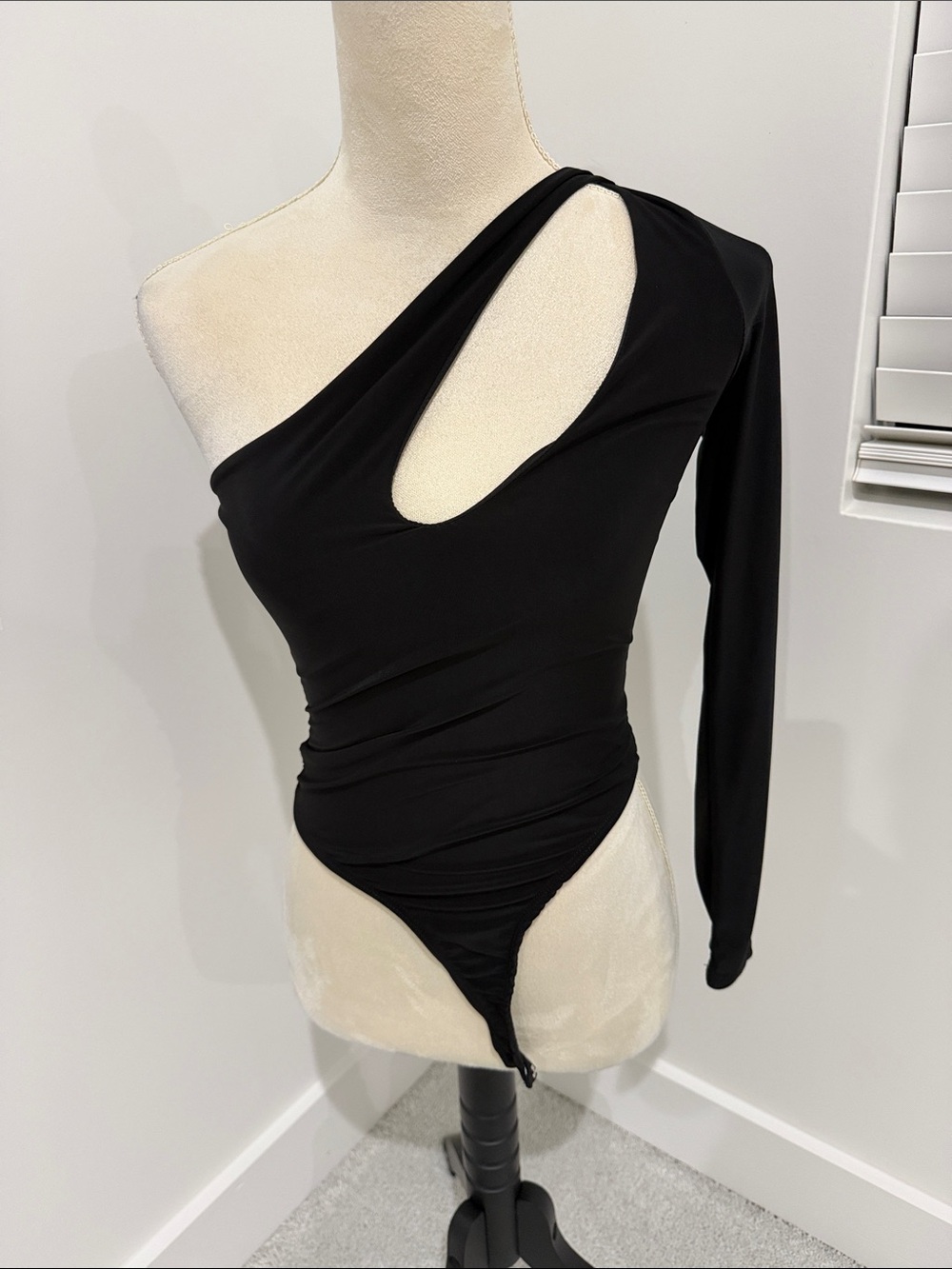 Miss Lola Black One-Shoulder Cutout Bodysuit